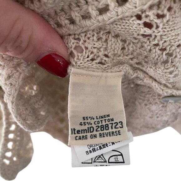 Vintage LL Bean Cotton Linen Crochet Knit Cardigan Sweater XS - Picture 3 of 7